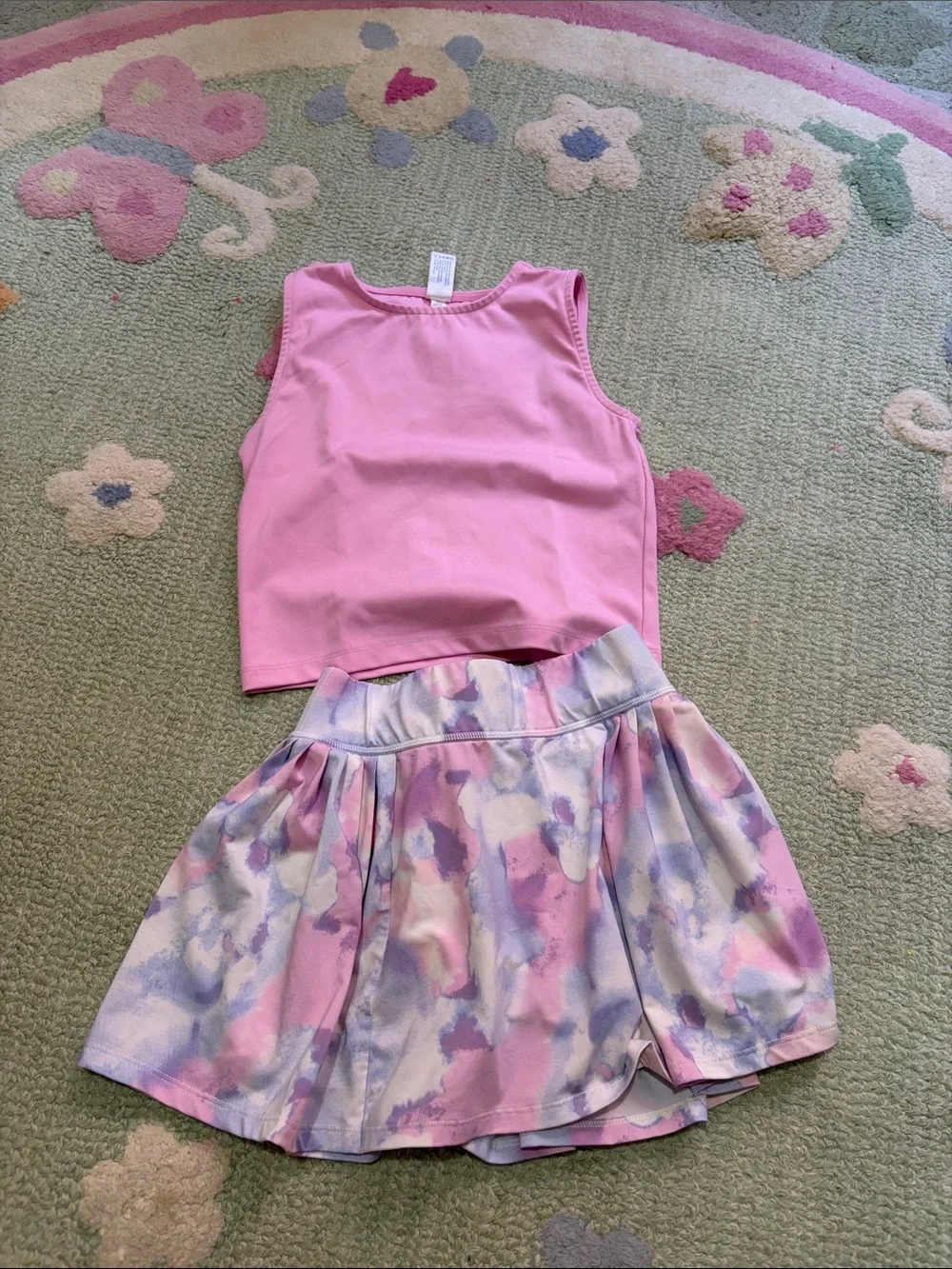 Girls Pink Sleeve less Top & Pastel Watercolor Skort Set